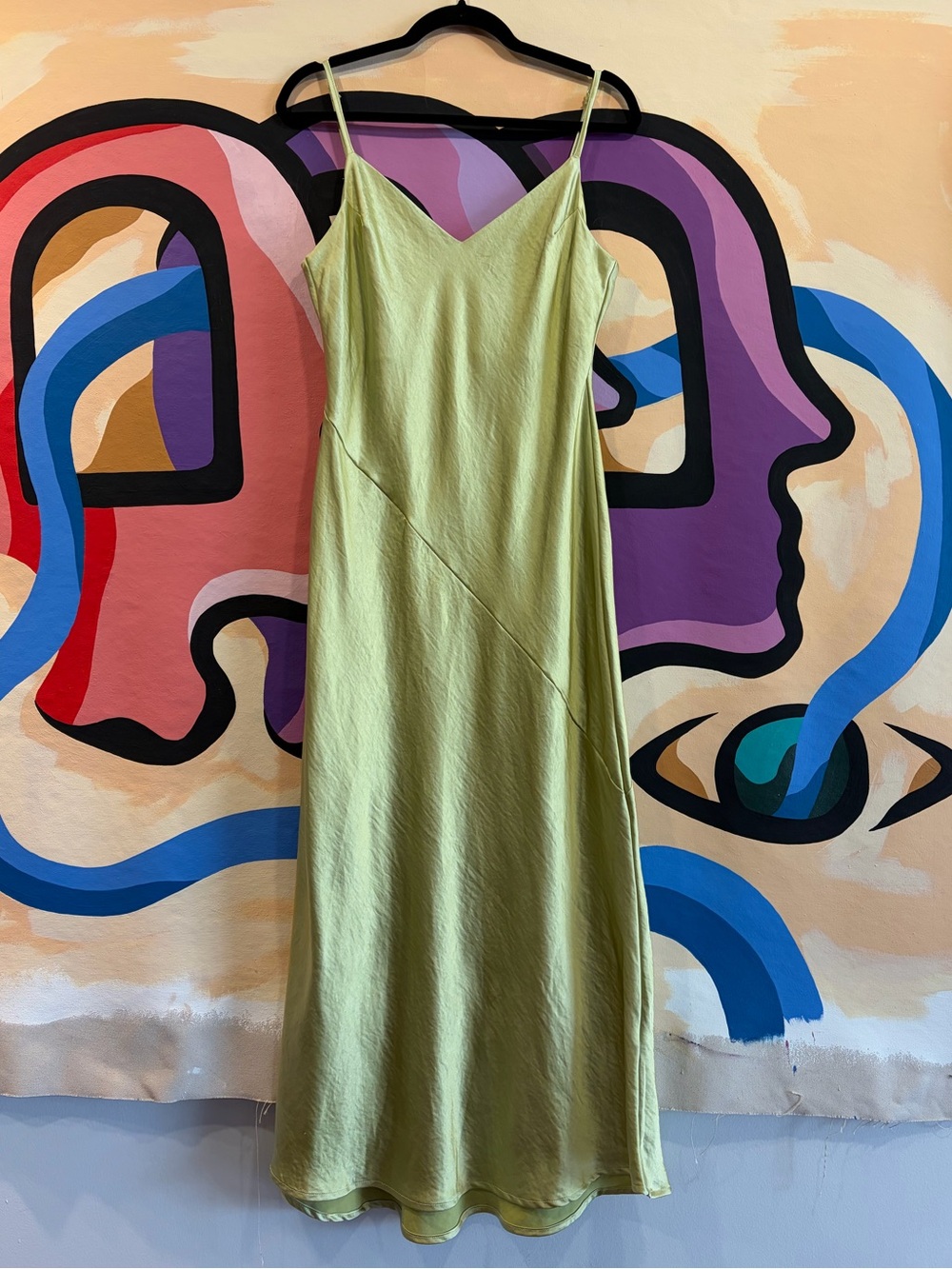 Oak + Fort Light Green Satin Slip Dress with Spaghetti Straps